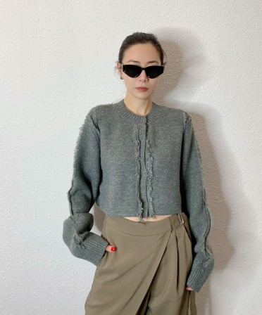 Grey Raw Edge Crop Cardigan #241212